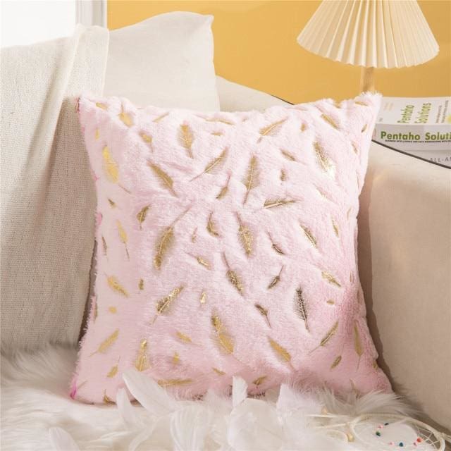 decorative feather golden leaves square flannel cushion cover