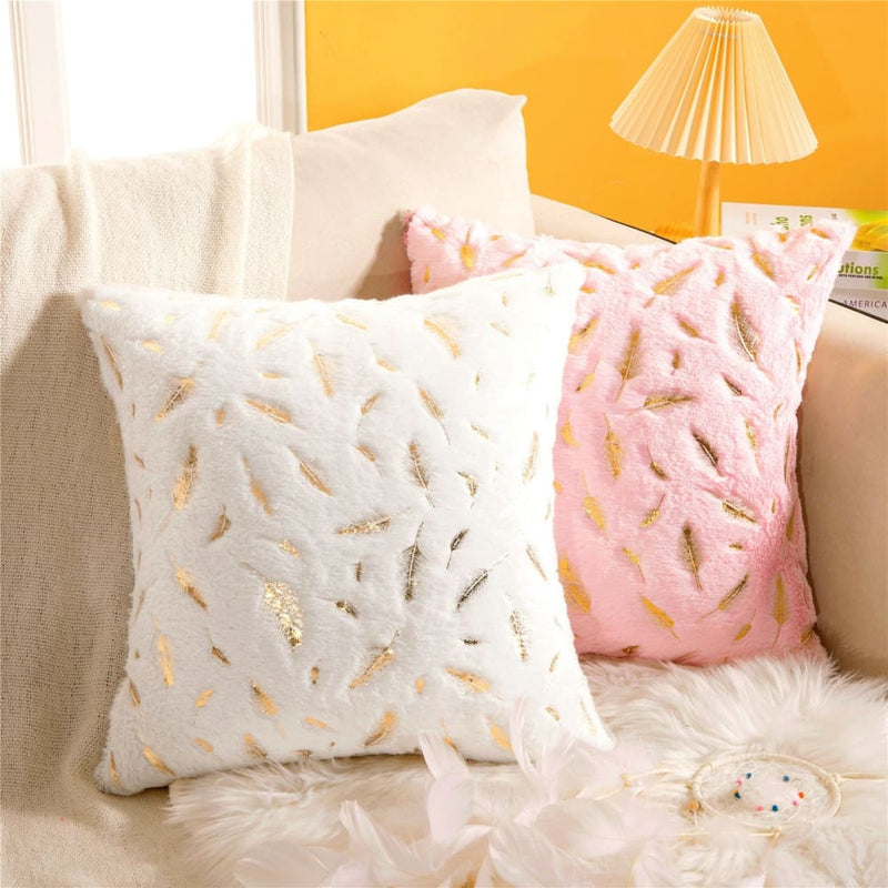 decorative feather golden leaves square flannel cushion cover