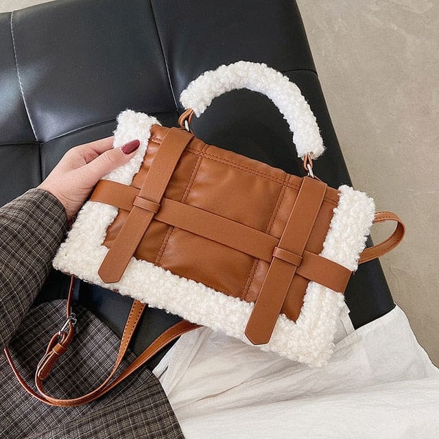 deer lock chain winter soft plush fur designer handbag brown 26x16x9cm / cn / 22 x 11 x 15 cm