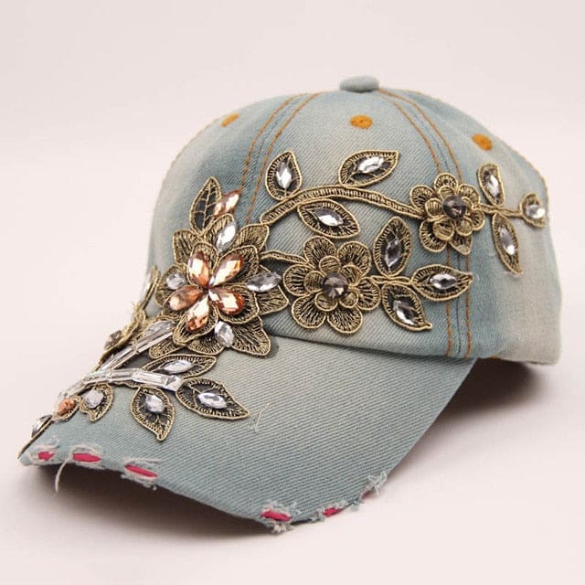 Denim Diamond Embroidery Flower Cowboy Women Baseball Cap Style-1 WOMEN HAT