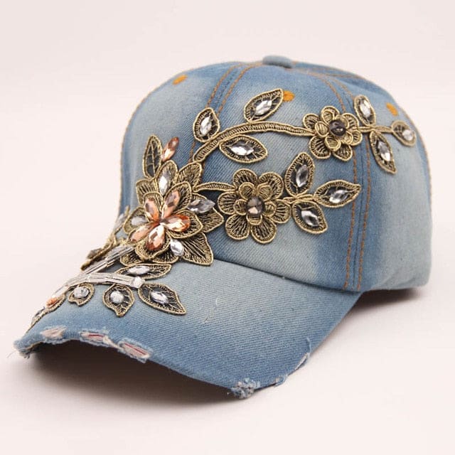 Denim Diamond Embroidery Flower Cowboy Women Baseball Cap Style-2 WOMEN HAT