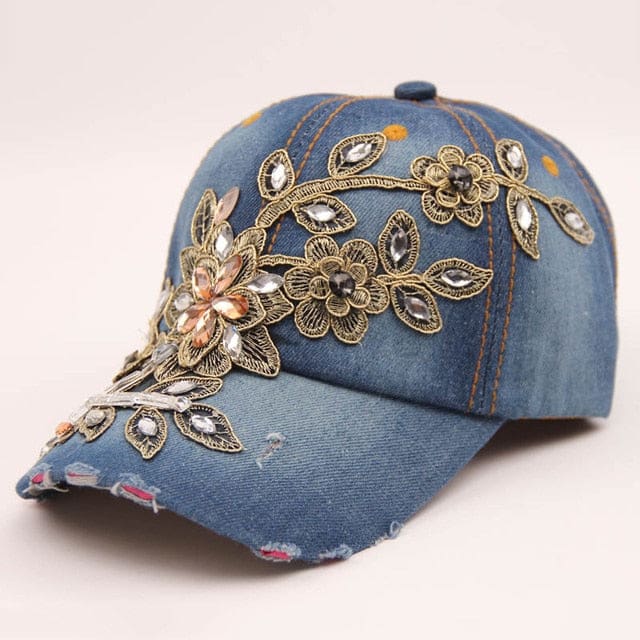 Denim Diamond Embroidery Flower Cowboy Women Baseball Cap Style-3 WOMEN HAT