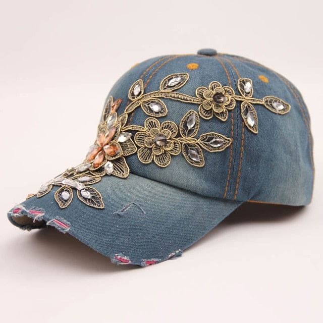 Denim Diamond Embroidery Flower Cowboy Women Baseball Cap Style-4 WOMEN HAT
