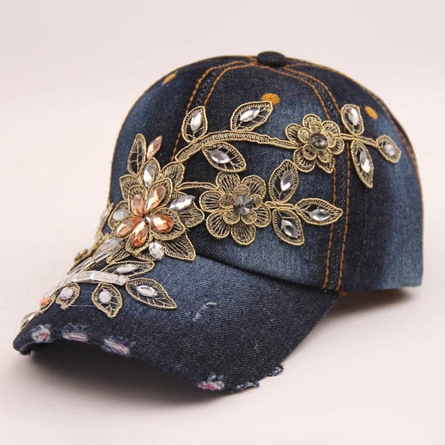 Denim Diamond Embroidery Flower Cowboy Women Baseball Cap Style-5 WOMEN HAT
