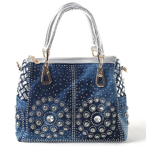 designer crystal diamond ladies tote bag silver