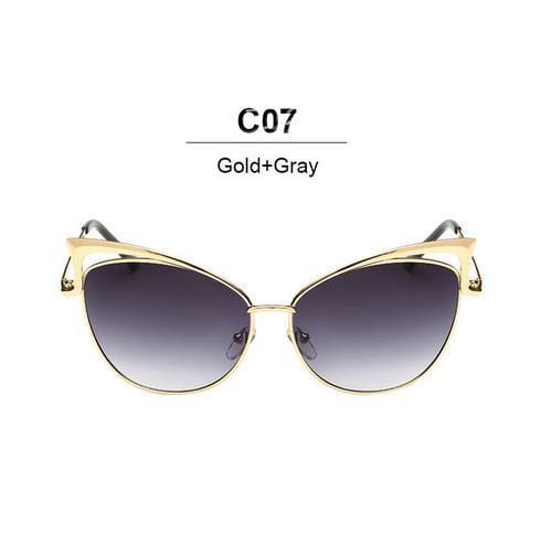 designer twin-beam mirror cat eye women sunglasses gold gray
