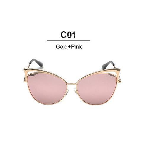 designer twin-beam mirror cat eye women sunglasses gold pink