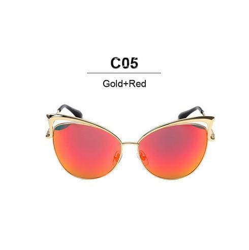 designer twin-beam mirror cat eye women sunglasses gold red