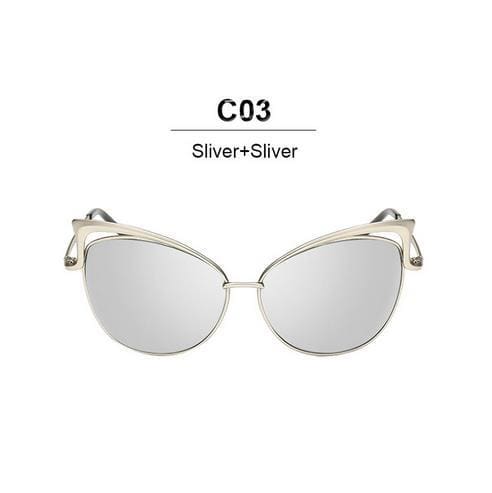 designer twin-beam mirror cat eye women sunglasses silver