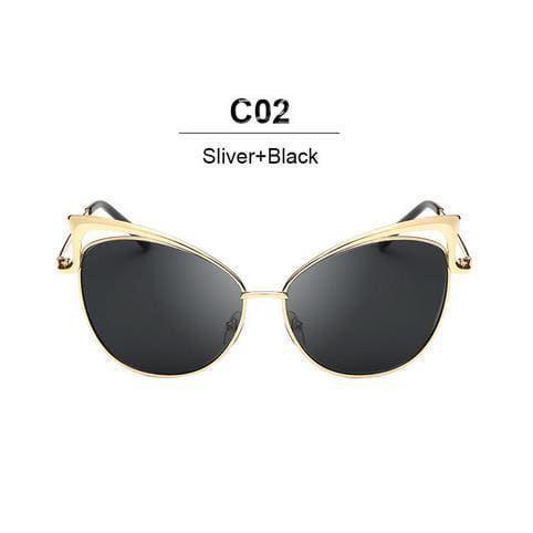 designer twin-beam mirror cat eye women sunglasses silverblack