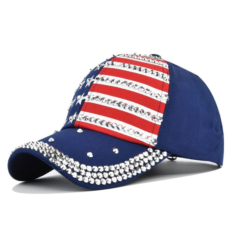 Diamond-Encrusted American Flag Unisex Baseball Cap Blue / Adjustable (54-60cm) WOMEN HAT