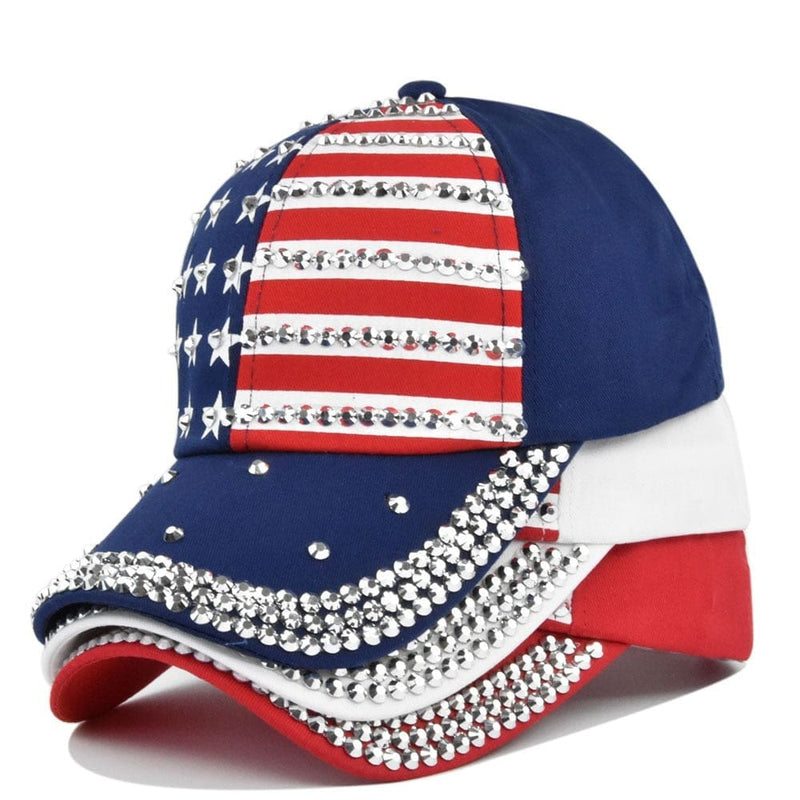 Diamond-Encrusted American Flag Unisex Baseball Cap WOMEN HAT