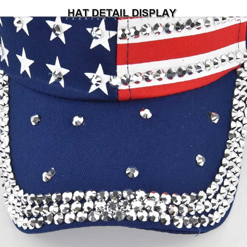 Diamond-Encrusted American Flag Unisex Baseball Cap WOMEN HAT