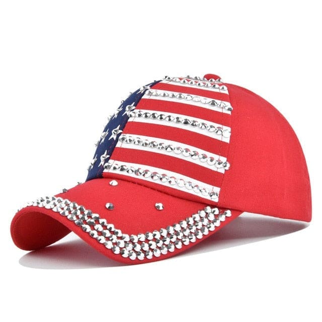 Diamond-Encrusted American Flag Unisex Baseball Cap Red / Adjustable (54-60cm) WOMEN HAT