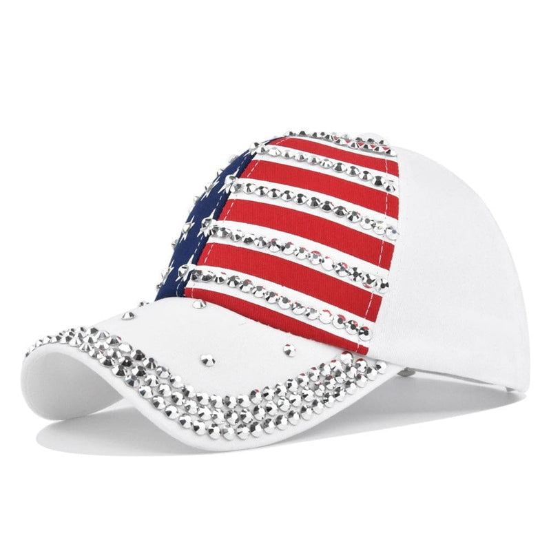 Diamond-Encrusted American Flag Unisex Baseball Cap White / Adjustable (54-60cm) WOMEN HAT