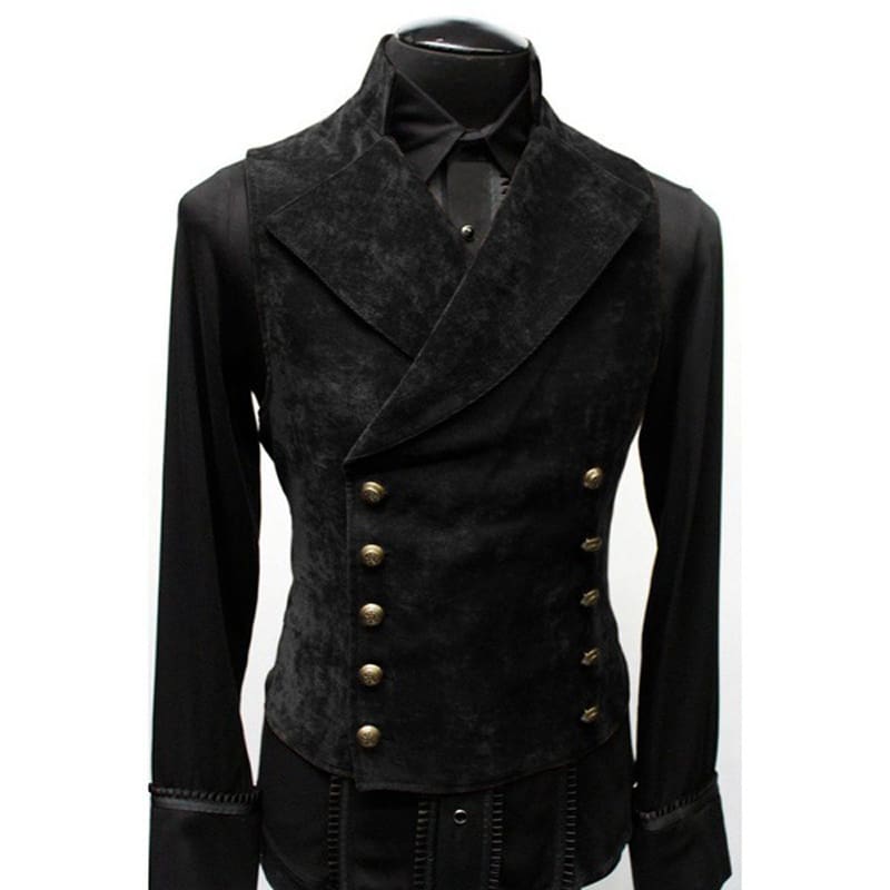 Double Breasted Gothic Steampunk Velvet Stand Collar Men Vest JACKETS