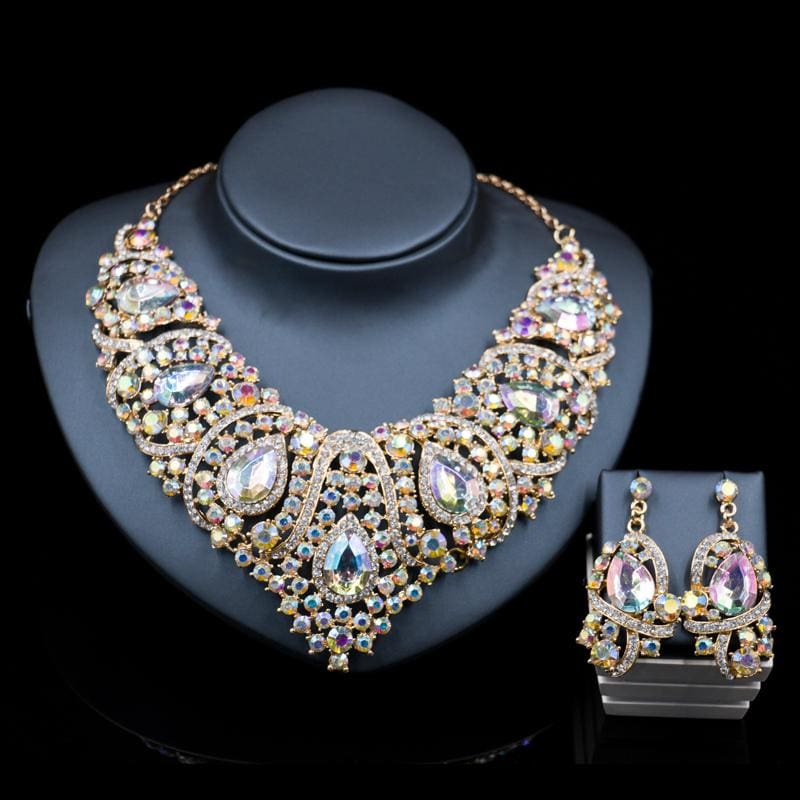 dubai beads crystal wedding necklace and drop earrings