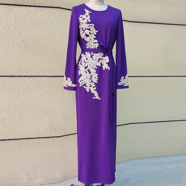 Dubai Kaftan Women Islamic Clothing Eid Festival Abaya Purple Dress / S HIJAB & BURKA