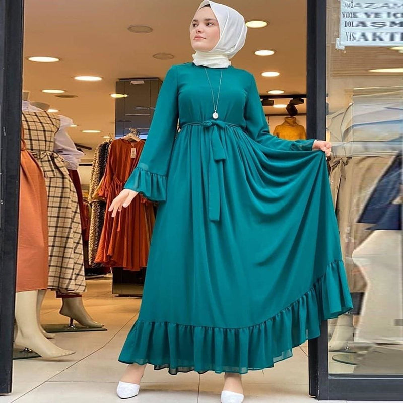 elegant bell sleeve chiffon long dress