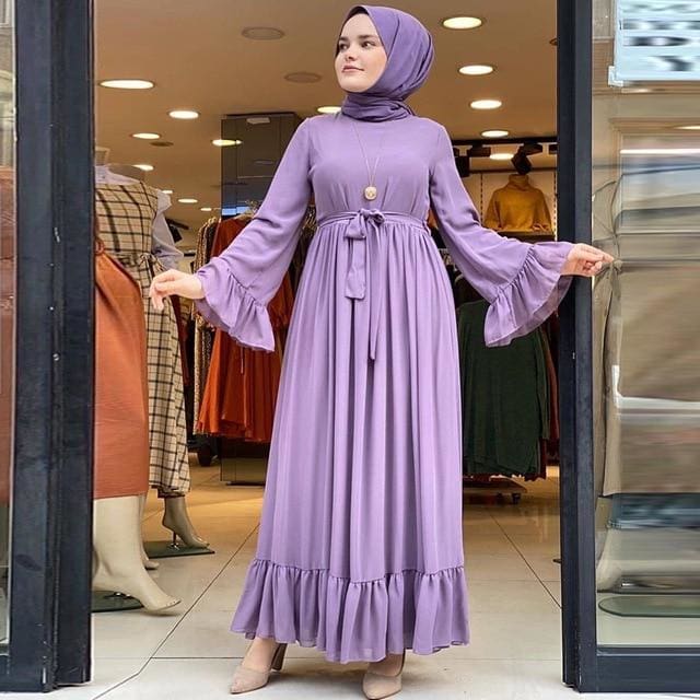 white christmas dresses Elegant Bell Sleeve Chiffon Long Dress Light Purple Dress / L