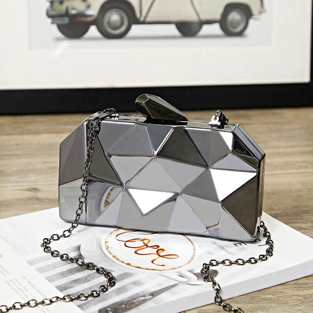elegant chain gold acrylic box geometric evening handbag for party dark gray