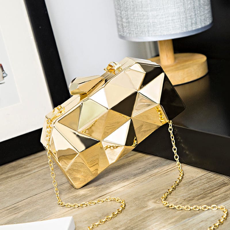 elegant chain gold acrylic box geometric evening handbag for party