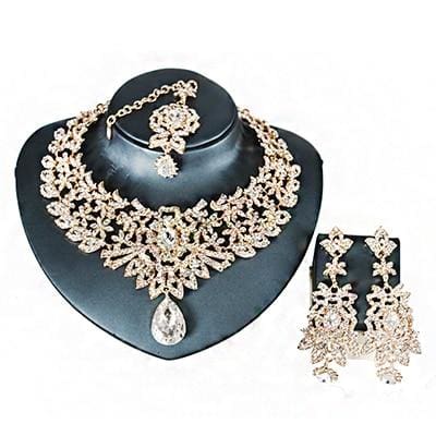 elegant crystal wedding jewelry set gold-color