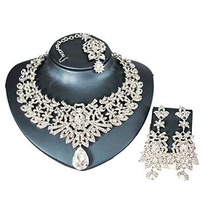 elegant crystal wedding jewelry set platinum plated