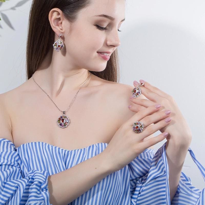 elegant design big square austria crystal stone jewelry set