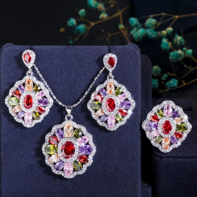 elegant design big square austria crystal stone jewelry set