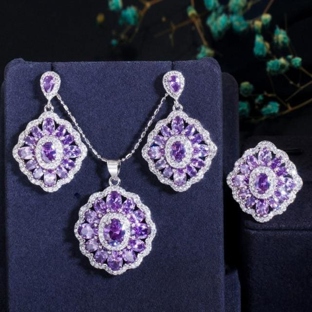 elegant design big square austria crystal stone jewelry set