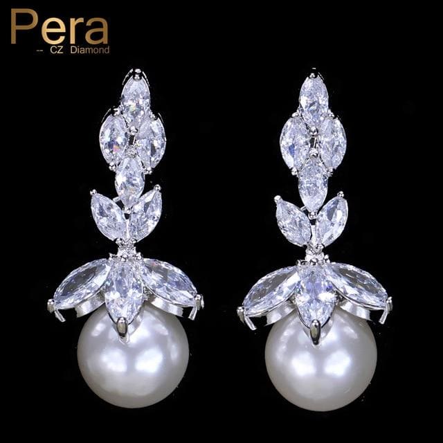 elegant fresh water pearl marquise shape cubic zirconia long earrings white