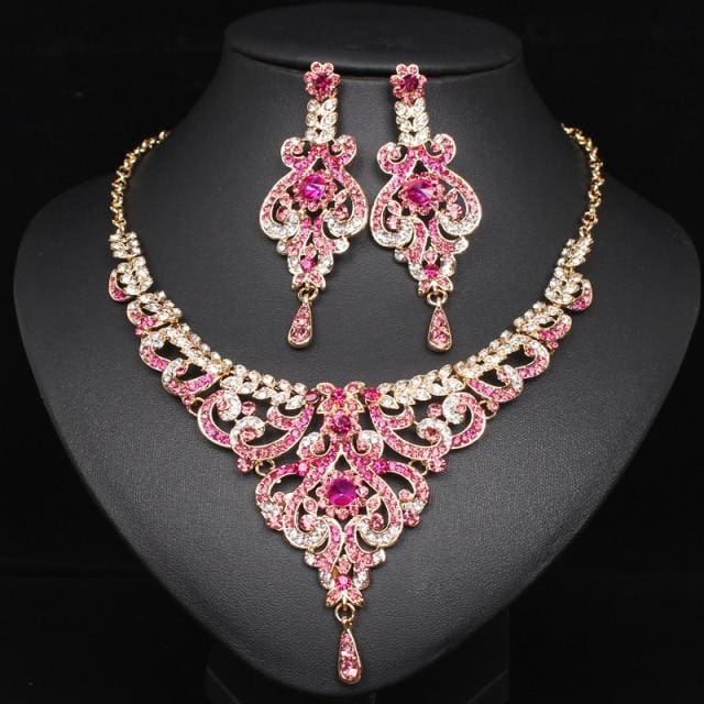 elegant indian bridal necklace and earrings sets hot pink in gold