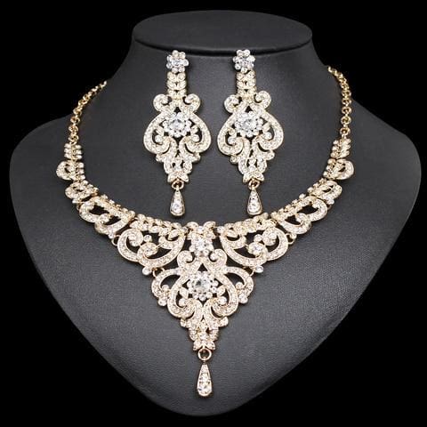 elegant indian bridal necklace and earrings sets white in gold