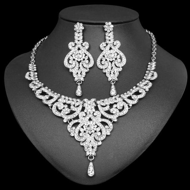 elegant indian bridal necklace and earrings sets white in silver