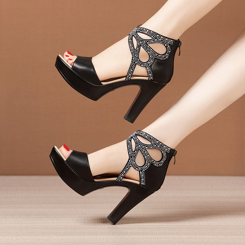elegant open toe rhinestone platform high heels gladiator sandals