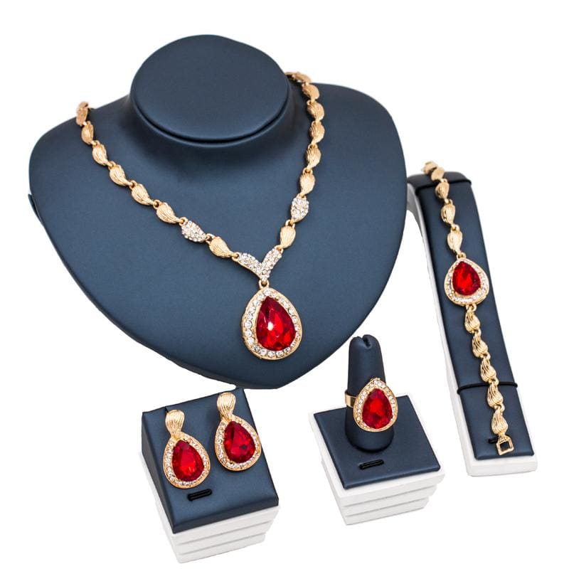 elegant rhinestone crystal bridal jewelry set red