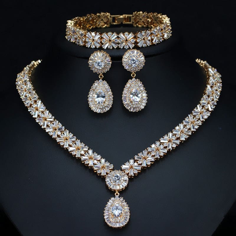 Exclusive Dubai Gold Plate Luxury Cubic Zirconia Jewelry Set Golden JEWELRY SETS