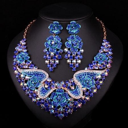 fashion bridal jewelry sets wedding necklace earrings blue