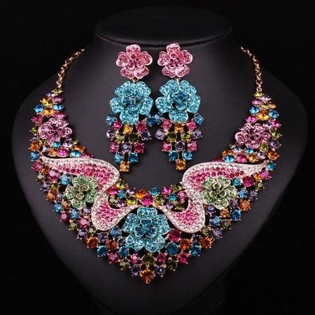 fashion bridal jewelry sets wedding necklace earrings multicolour
