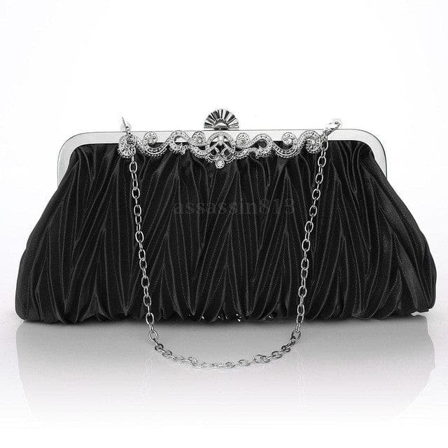 fashion lady party wedding handbag purse girl soft evening bag bridal women satin crystal clutch black