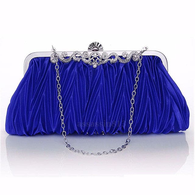 fashion lady party wedding handbag purse girl soft evening bag bridal women satin crystal clutch blue