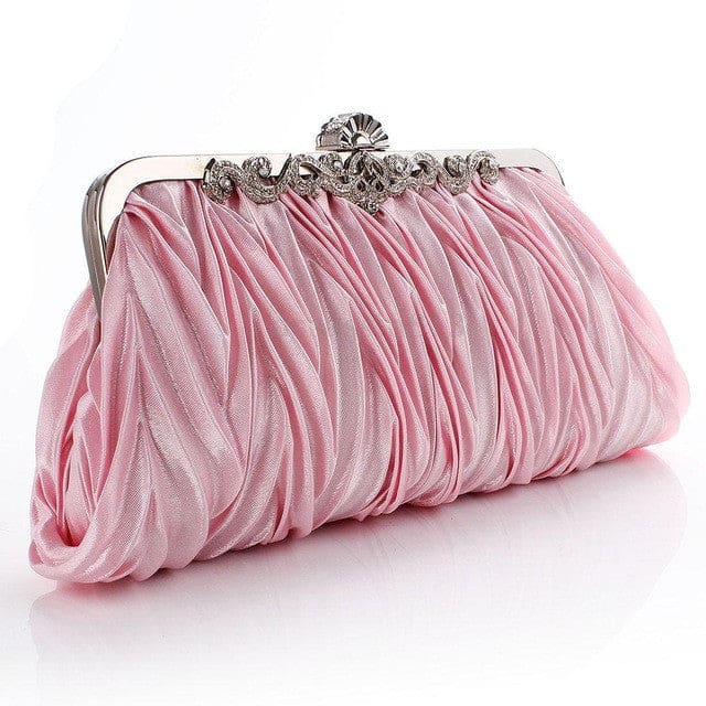fashion lady party wedding handbag purse girl soft evening bag bridal women satin crystal clutch pink