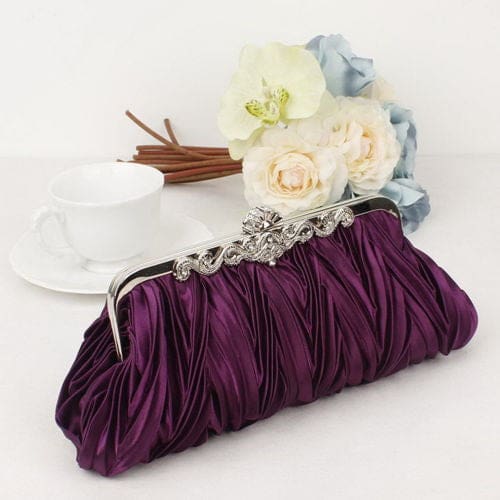 fashion lady party wedding handbag purse girl soft evening bag bridal women satin crystal clutch purple