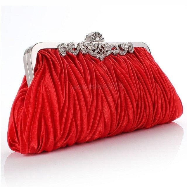 fashion lady party wedding handbag purse girl soft evening bag bridal women satin crystal clutch red