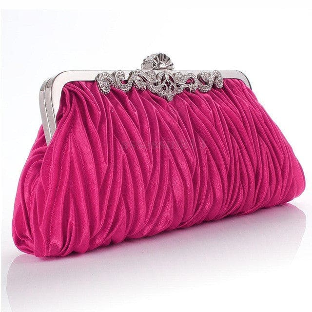 fashion lady party wedding handbag purse girl soft evening bag bridal women satin crystal clutch rose