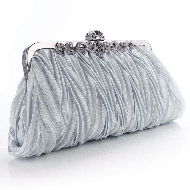 fashion lady party wedding handbag purse girl soft evening bag bridal women satin crystal clutch silver