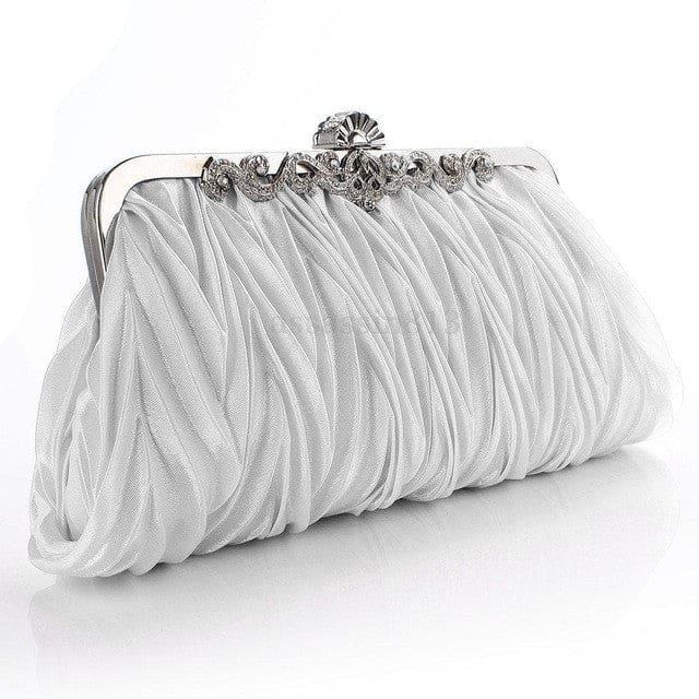 fashion lady party wedding handbag purse girl soft evening bag bridal women satin crystal clutch white