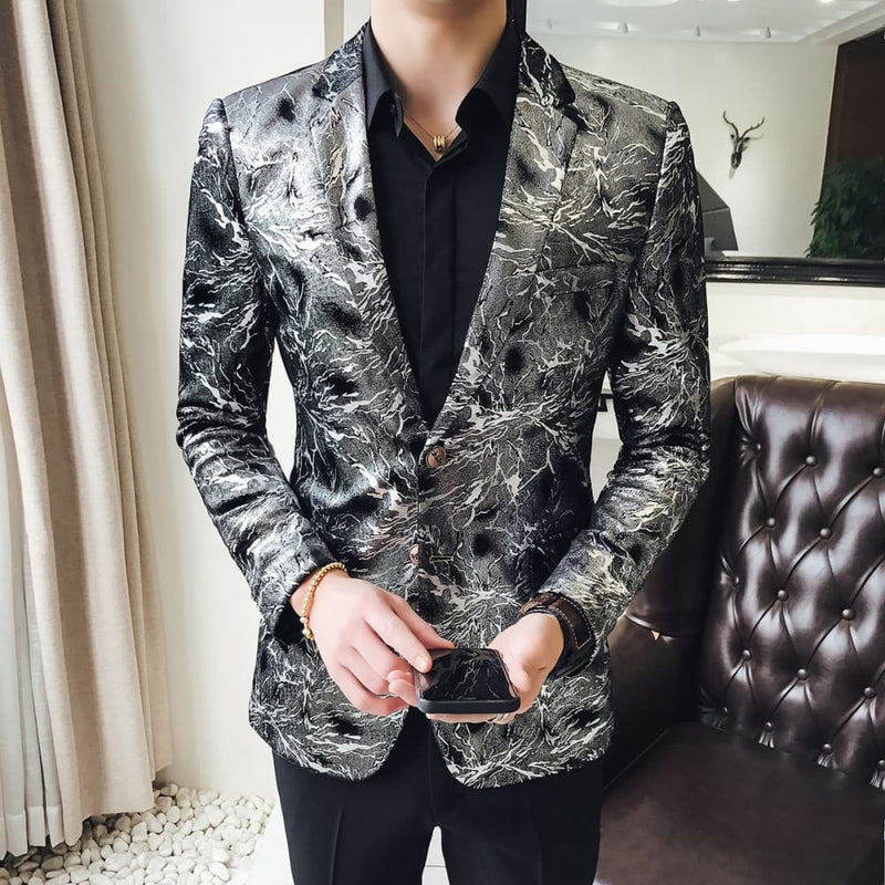 flashlight print velvet blazer for men