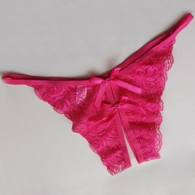 flower lace female briefs thongs g-string women sexy opening crotch panties pink / one size